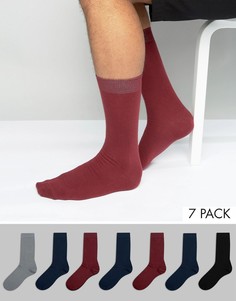 7 пар носков бордового и темно-синего цвета ASOS - Мульти