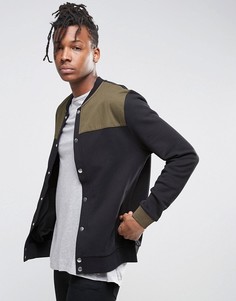 Трикотажная куртка-пилот на кнопках с ткаными вставками ASOS - Черный