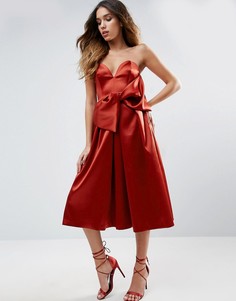 Платье миди для выпускного с бантом спереди ASOS - Оранжевый