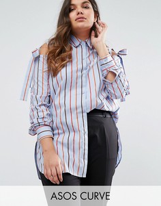 Топ в полоску с открытыми плечами и завязками ASOS CURVE - Мульти