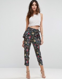Брюки с цветочным принтом и завязкой на поясе ASOS - Черный