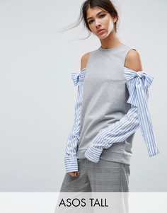 Свитшот с открытыми плечами и рукавами в стиле рубашки ASOS TALL - Серый