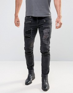 Черные выбеленные джинсы скинни в байкерском стиле ASOS - Черный