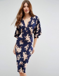 Платье-кимоно миди с цветочным принтом ASOS - Мульти