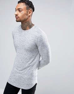 Длинный вязаный лонгслив с закругленным низом ASOS - Серый