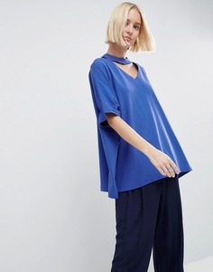 Oversize-футболка с V-образным вырезом ASOS WHITE - Синий