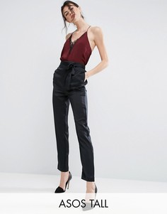 Атласные брюки-галифе с завязкой сбоку ASOS TALL Premium - Черный