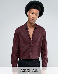 Вискозная рубашка классического кроя с принтом пейсли ASOS TALL - Черный