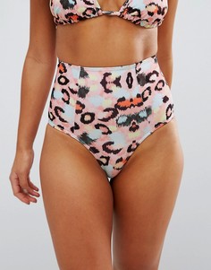 Плавки бикини с завышенной талией и звериным принтом ASOS FULLER BUST - Мульти