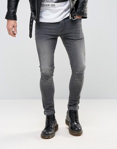 Темно-серые супероблегающие джинсы с потертостями ASOS - Серый