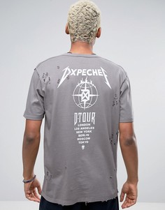 Состаренная футболка с принтом на спине Dxpe Chef Tour - Серый