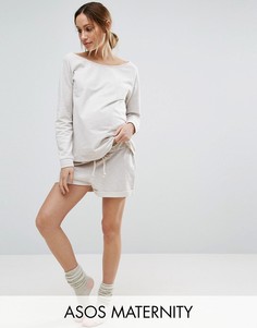 Меланжевые трикотажные шорты для беременных ASOS Maternity LOUNGE - Бежевый