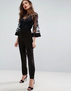Комбинезон с кружевным верхом и атласными брюками ASOS - Черный