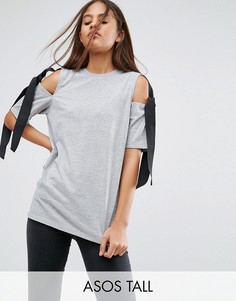 Топ с открытыми плечами и завязками ASOS TALL - Серый