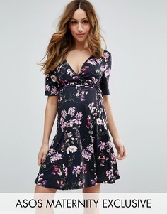 Короткое чайное платье для беременных с цветочным принтом ASOS Maternity - Мульти