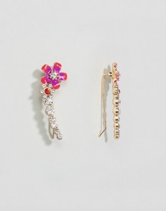 Серьги-клаймберы с эмалированными цветами ASOS - Розовый