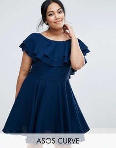 Короткое приталенное платье ASOS CURVE - Синий