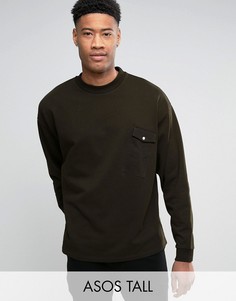 Вафельный oversize-свитшот цвета хаки ASOS TALL - Зеленый