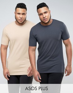 2 длинных обтягивающих футболки (синяя, бежевая) ASOS PLUS - СКИДКА - Мульти