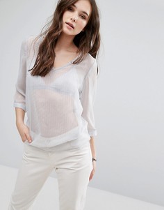 Топ с V-образным вырезом и рукавами 3/4 Vila - Серебряный