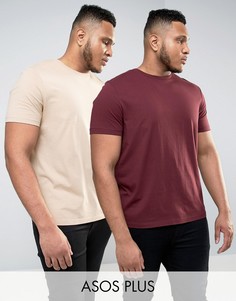 2 футболки с круглым вырезом (бежевая, розовая) ASOS PLUS - СКИДКА - Мульти
