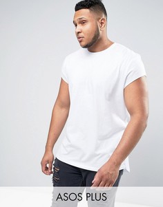 Длинная футболка с короткими цельнокройными рукавами ASOS PLUS - Белый