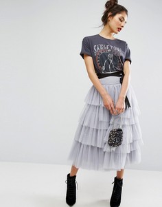 Ярусная тюлевая юбка миди с завязкой на талии ASOS - Серый