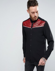 Рубашка классического кроя с отделкой пайетками в стиле вестерн ASOS - Черный