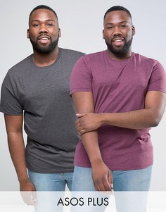 2 футболки с круглым вырезом (черный/коричневый меланж) ASOS PLUS - СКИДКА - Мульти