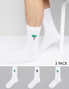 Набор из 3 пар носков с вышитыми кактусами ASOS - Белый