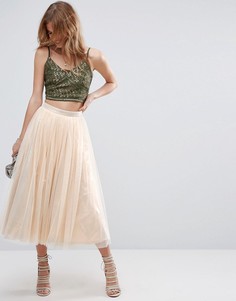 Тюлевая юбка миди с подкладкой цвета металлик ASOS - Золотой