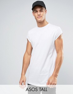 Длинная футболка с короткими рукавами и асимметричным подолом ASOS TALL - Белый