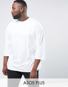 Белая оversize-футболка с рукавами 3/4 ASOS PLUS - Белый