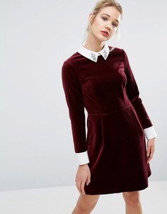Бархатное платье с декорированным воротником Ted Baker - Красный
