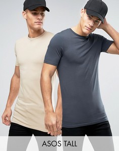 2 обтягивающие длинные футболки синего и бежевого цвета ASOS TALL - СКИДКА - Мульти