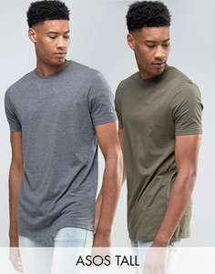 2 длинных футболки (темно-серая, зеленая) ASOS TALL - СКИДКА - Мульти