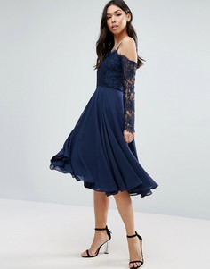 Кружевное платье миди с длинными рукавами ASOS Kate - Темно-синий