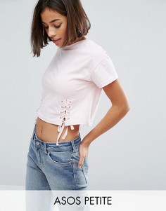 Укороченная футболка с корсетной шнуровкой ASOS PETITE - Розовый