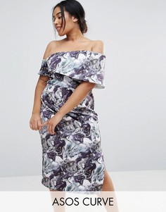 Платье миди на одно плечо с мраморным принтом ASOS CURVE - Мульти