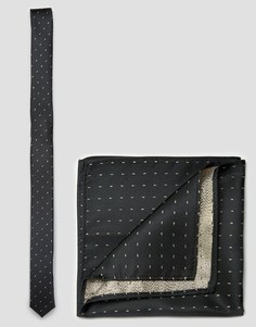 Узкий галстук и платок для нагрудного кармана с золотистой отделкой ASOS - Золотой