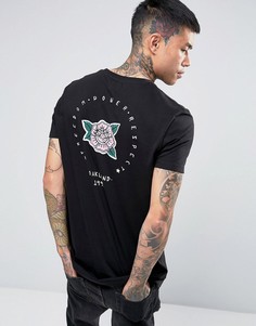 Длинная футболка с принтом розы сзади ASOS Oakland - Черный