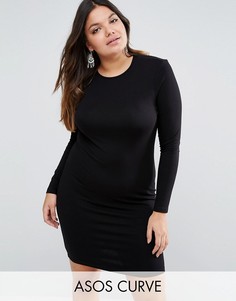 Облегающее платье мини с длинными рукавами ASOS CURVE - Черный