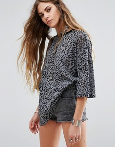 Oversize-футболка с выцветшим животным принтом Glamorous - Черный