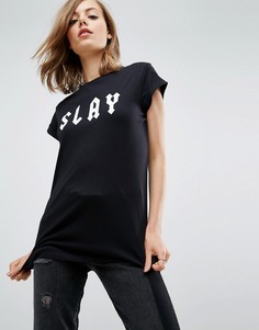 Футболка с принтом Slay ASOS - Черный