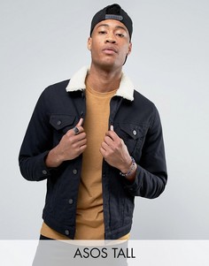 Черная джинсовая куртка с воротником из искусственного меха ASOS TALL - Черный
