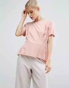 Структурированная футболка со складками на талии ASOS - Розовый