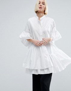 Oversize-рубашка с ярусной оборкой по краю ASOS WHITE - Белый