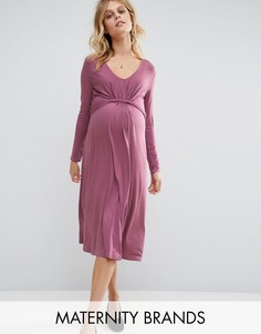Платье миди с длинными рукавами и узлом спереди Bluebelle Maternity - Фиолетовый