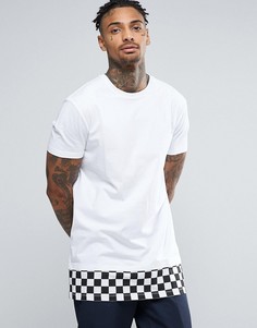 Длинная футболка с клетчатой вставкой на кромке ASOS - Белый