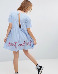 Свободное платье с вышивкой сзади ASOS - Синий